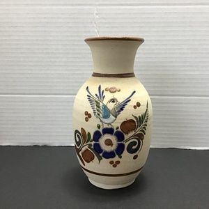 Retro Mexican Tonalá Vase with Little Bird